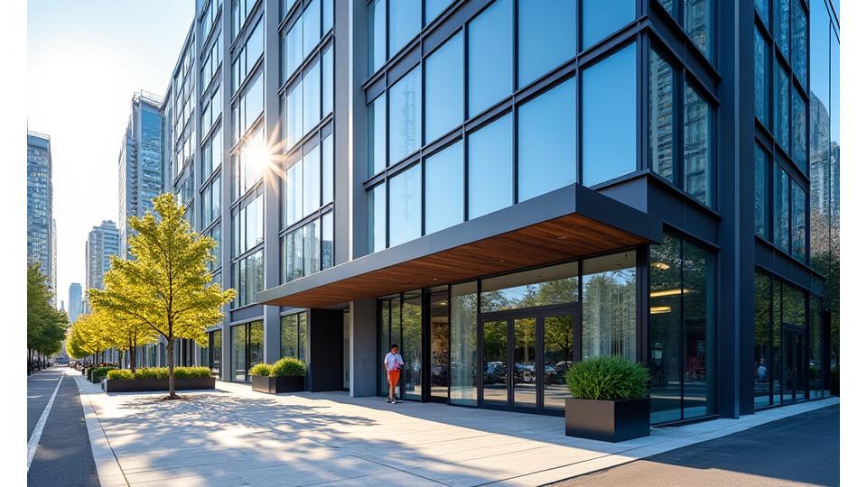 Exterior view of NorthWood Talent's modern office building at 2847 Yonge Street, Toronto